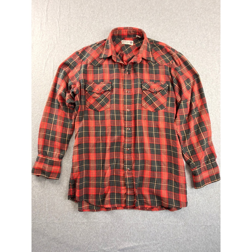 Vintage Roebucks Mens Red Plaid Western Shirt Tall Large 16-16.5 L Long Sleeve